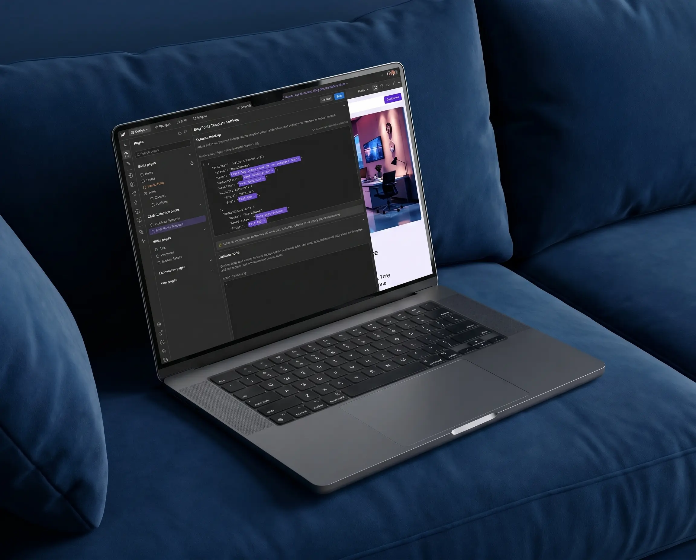 Website design and development workspace displayed on a laptop